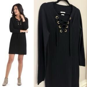 Vineyard Vines Black Merino Wool Dress with Lace Up Tie